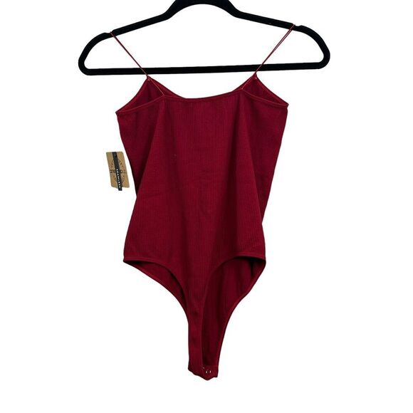 One Step Up Body Suit Stretch Ribbed Spaghetti Straps Snap Bottom Red Women L/XL - Picture 3 of 5